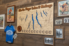 Load image into Gallery viewer, Map of the Finger Lakes region with blue lines indicating routes, branded with 'Bike the Finger Lakes Challenge'.