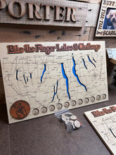 Load image into Gallery viewer, Laser engraved wood map of the Finger Lakes 11 cycling challenge route
