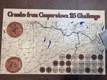 Load image into Gallery viewer, Map with 'Cranks from Cooperstown 25 Challenge' and wooden tokens on a textured surface
