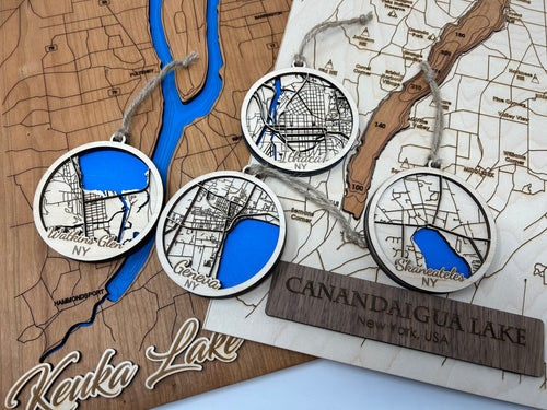 Laser-cut wooden maps