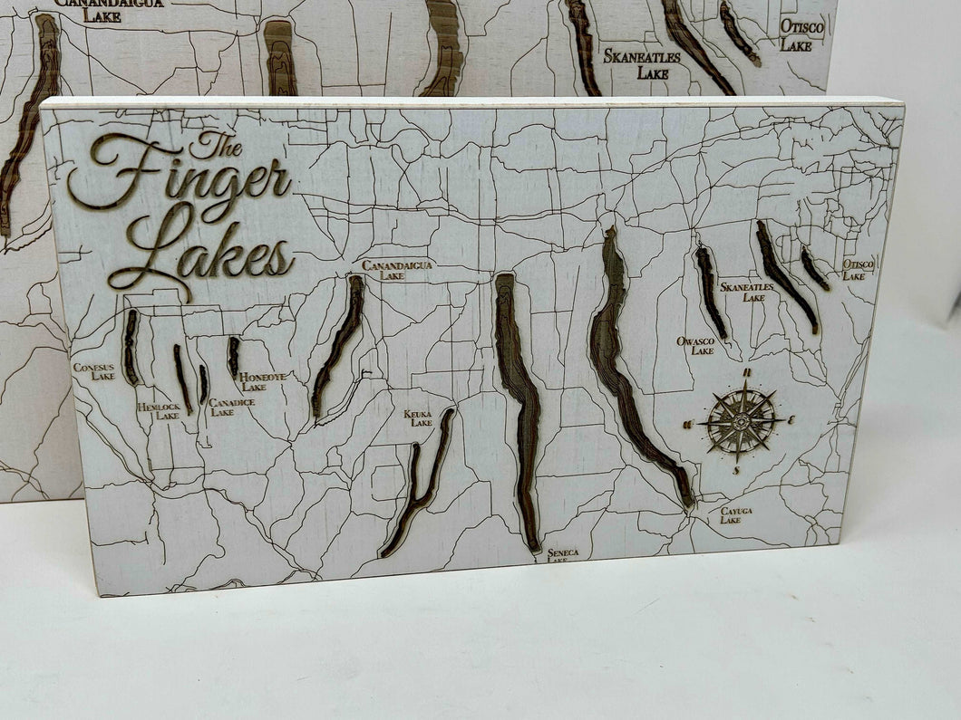 Finger Lakes Painted Pine Wood Map
