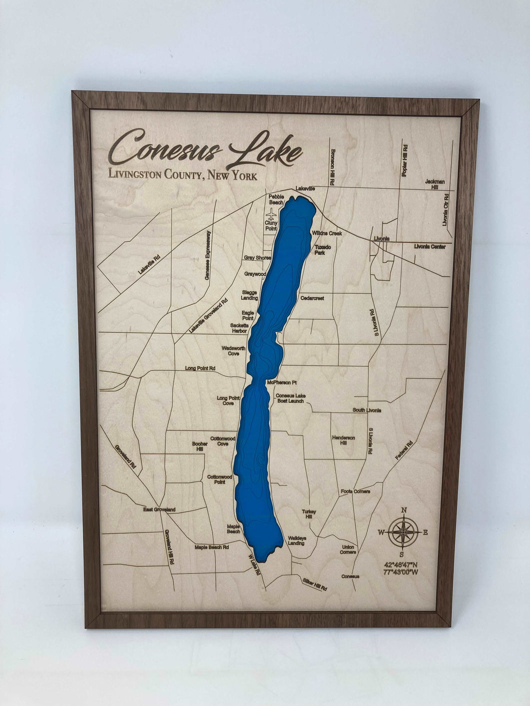 Conesus Lake | Laser Engraved Map